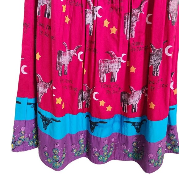 Vintage Robin Brown Portable Art Handpainted Western‎ Buffalo Horse Maxi Skirt - Picture 3 of 16